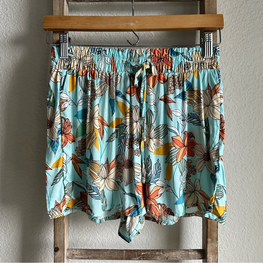 L.I.F.E. Love is for Eternity blue tropical print high waist shorts sz: Med